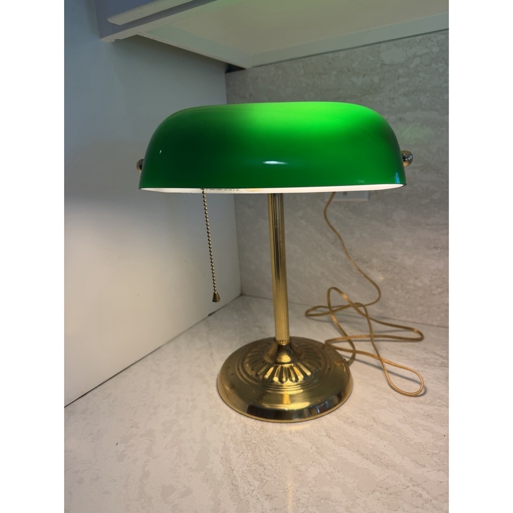 Vintage Banker's Desk Lamp Green Cased Glass Shade